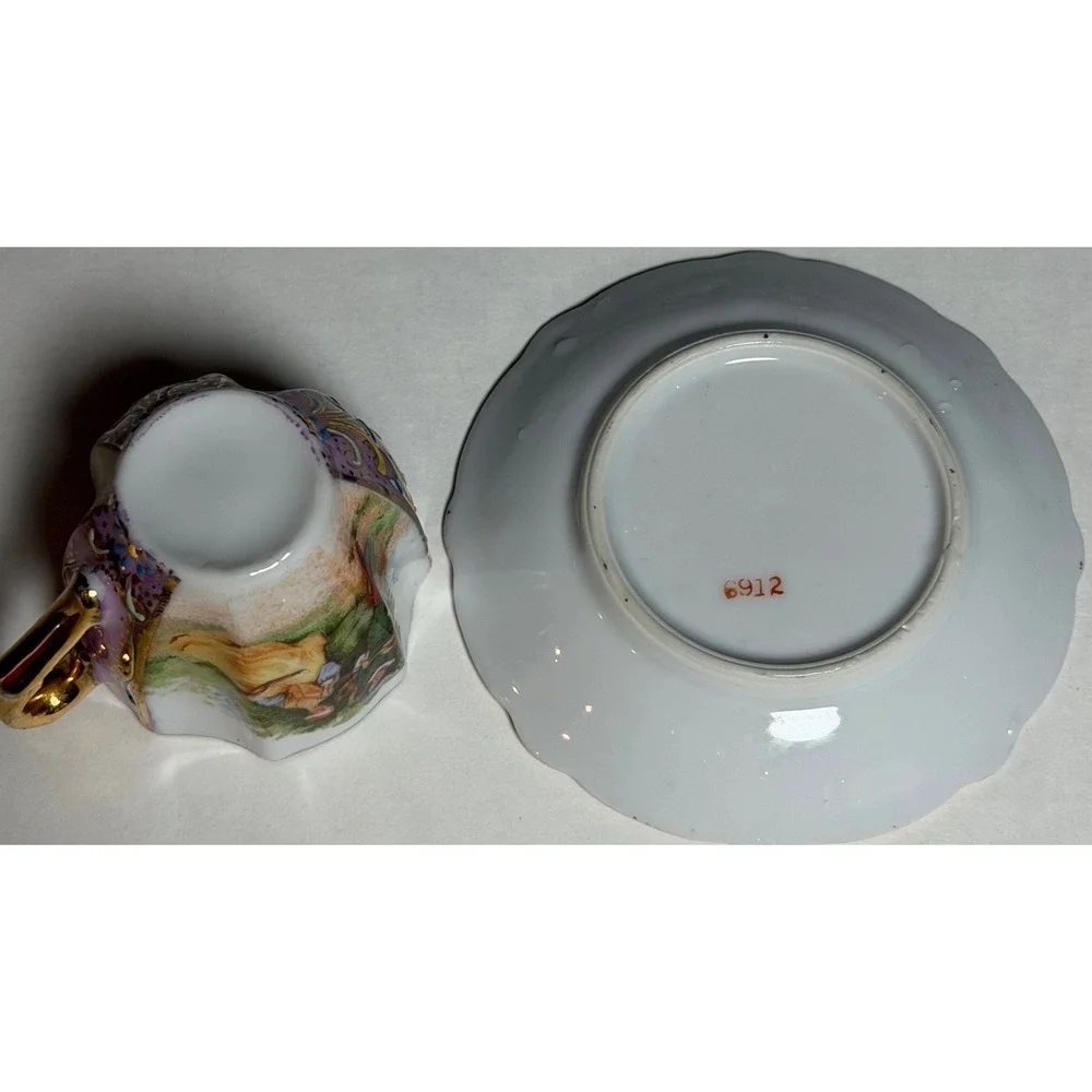 Vintage Lenwile Ardalt #692 Hand Painted Tea Cup and Saucer Japan 1945 Gold Trim
